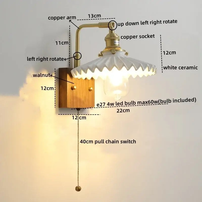 DecorBites™ LED Ceramic Wall Sconce Pull Chain Switch Light Fixture