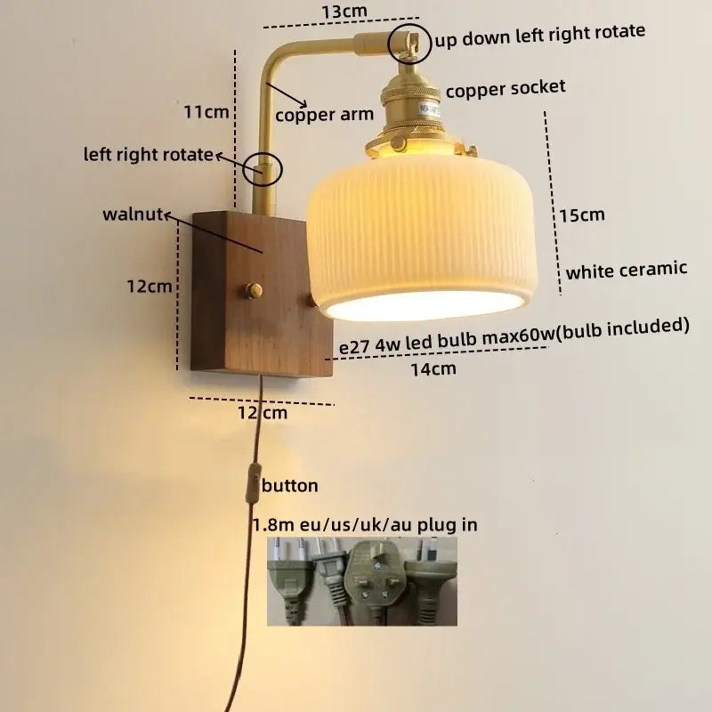DecorBites™ LED Ceramic Wall Sconce Pull Chain Switch Light Fixture