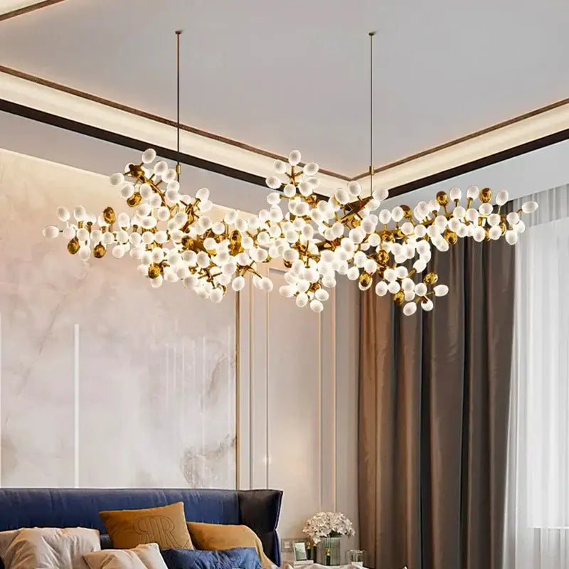 Gold blossom frosted glass led chandelier lighting dining room