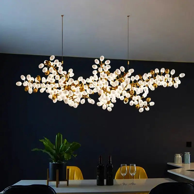 Gold blossom frosted glass led chandelier lighting dining room