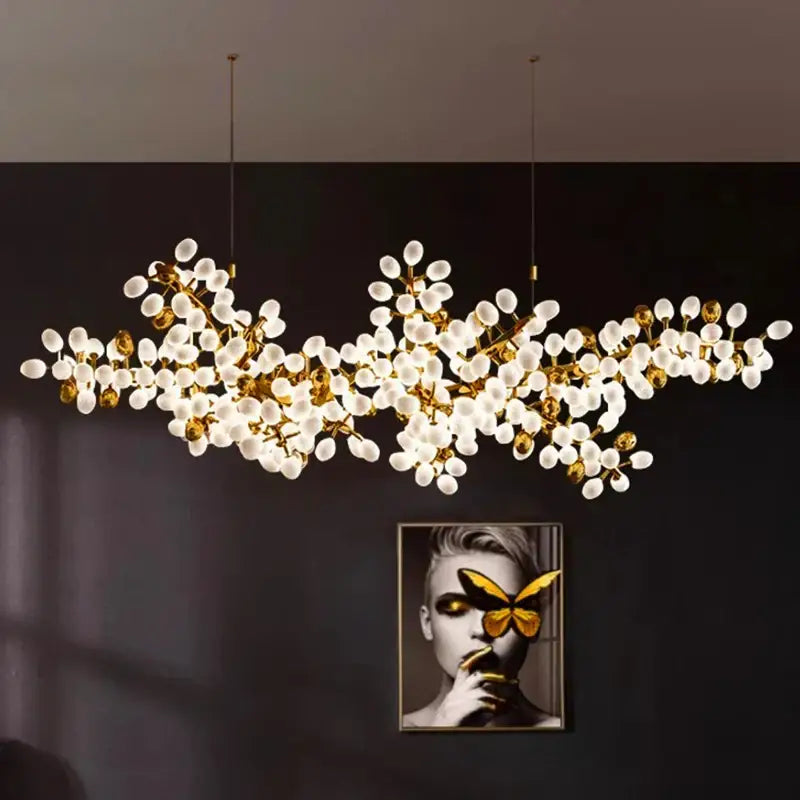 Gold blossom frosted glass led chandelier lighting dining room