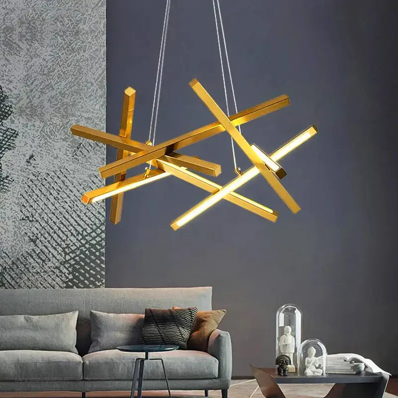 Modern gold rectangular led chandelier lighting – living room