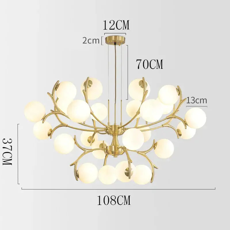 Organic gold led chandelier lighting with frosted globes for dining room