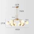 Organic gold led chandelier lighting with frosted globes for dining room