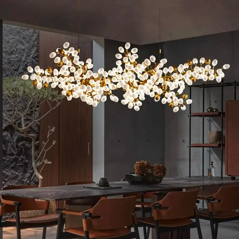 Gold frosted glass blossom decorbites led chandelier dining room