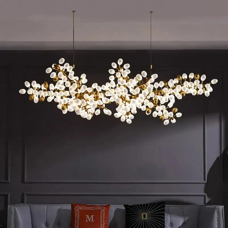 Gold frosted glass blossom decorbites led chandelier dining room