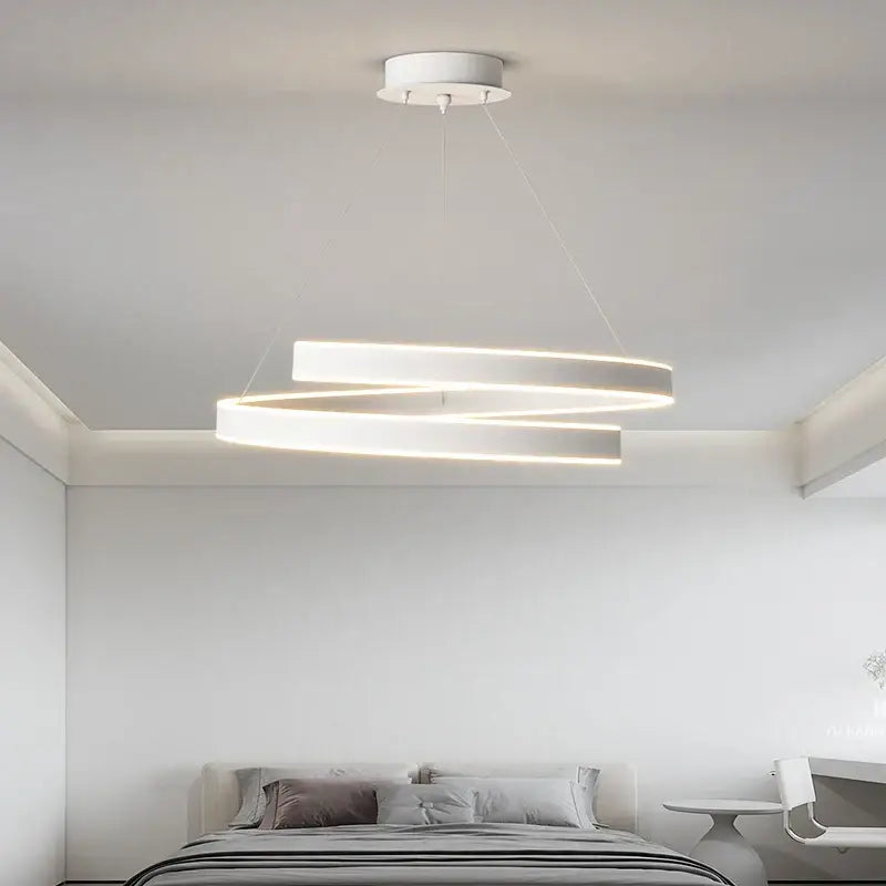 Modern black circular led chandelier for living room warm lighting