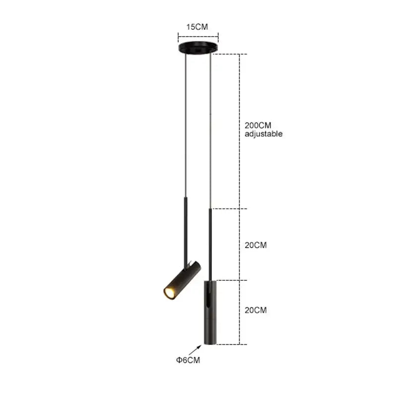 Modern black cylindrical pendant lighting dining room adjustable heads