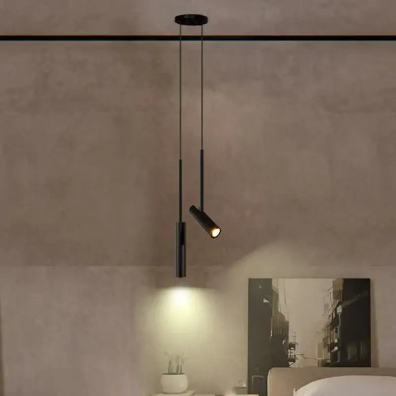 Modern black cylindrical pendant lighting dining room adjustable heads