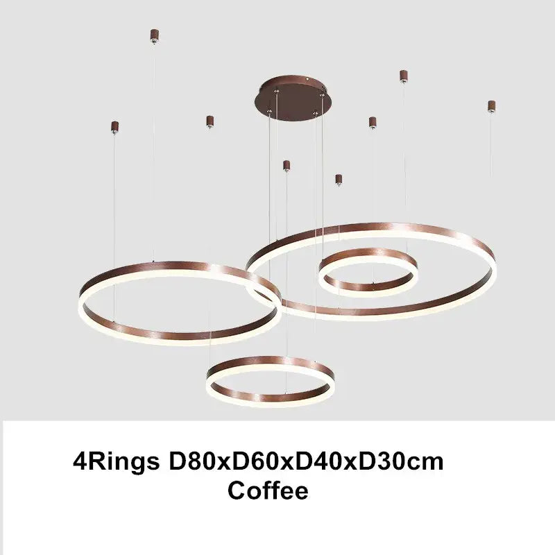 Modern coffee gold led chandelier rings – dining room pendant light
