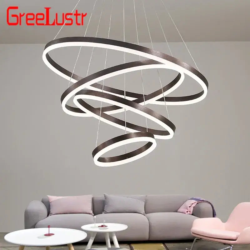 Modern coffee gold led chandelier rings – dining room pendant light
