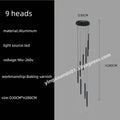 Modern black cylindrical led chandelier stairs pendant for lobby