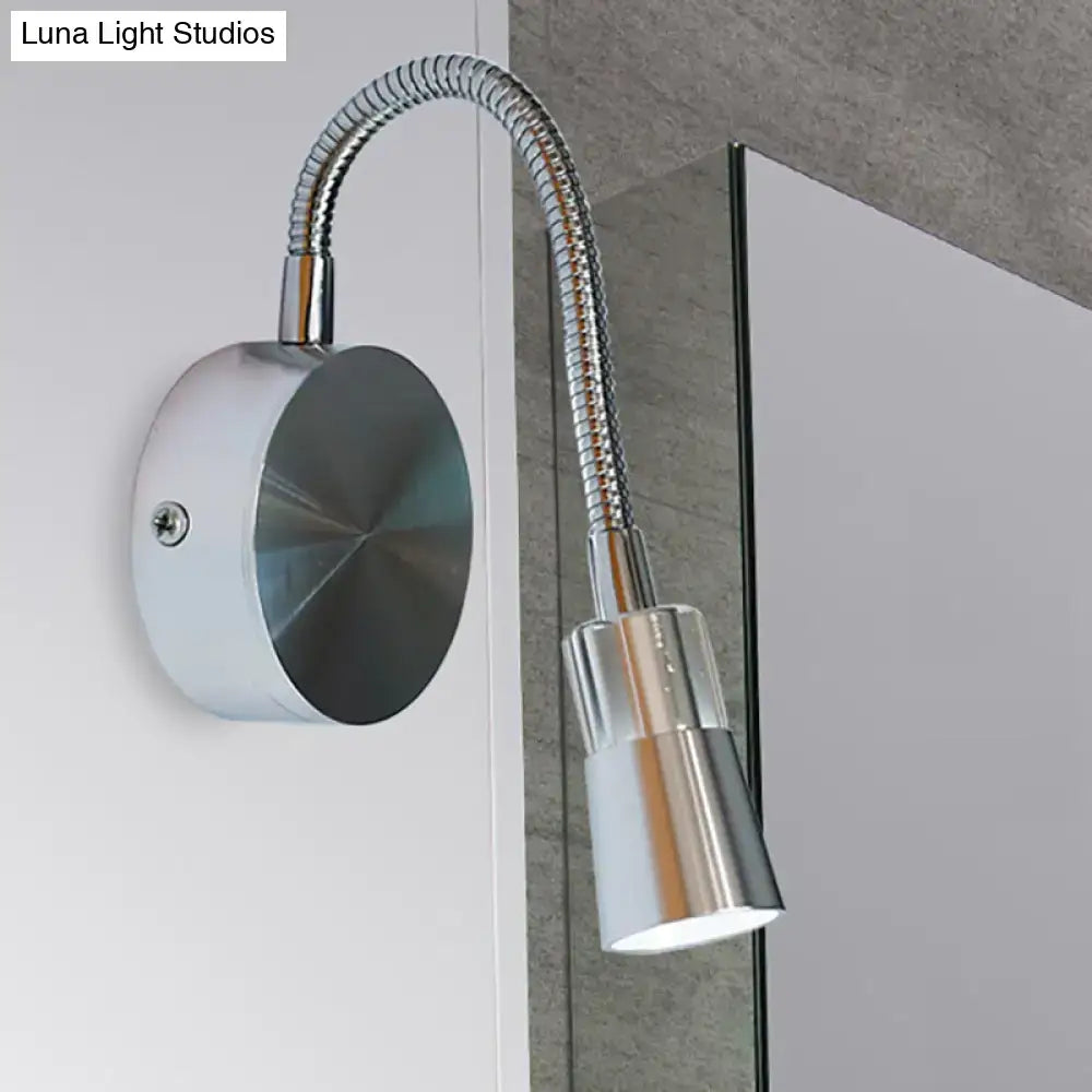 Chrome flexible gooseneck reading light with mini metal shade bedroom