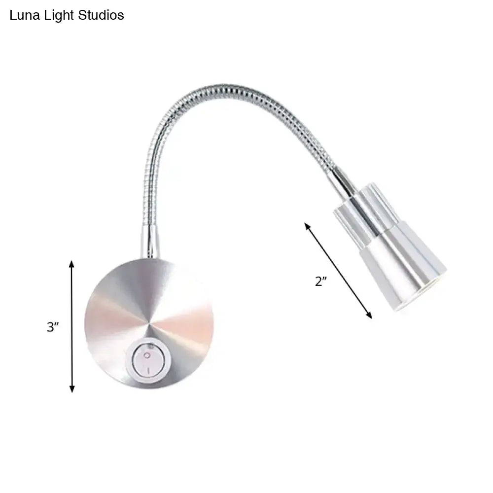 Chrome flexible gooseneck reading light with mini metal shade bedroom