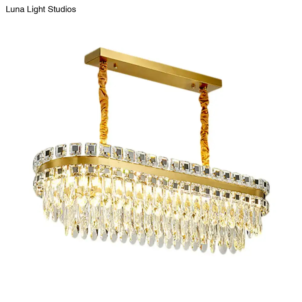 Modern gold led crystal drop oval chandelier dining room light fixture