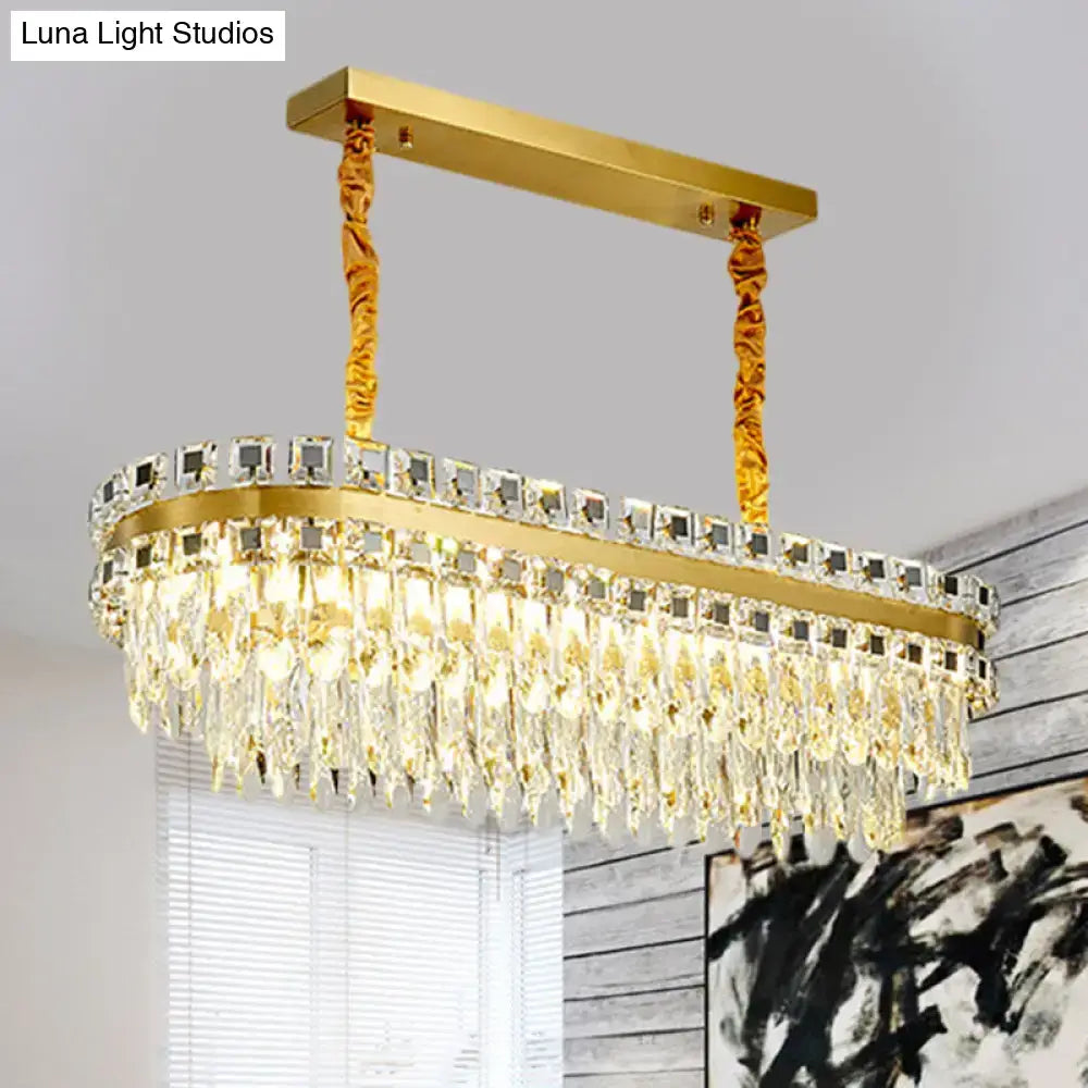 Modern gold led crystal drop oval chandelier dining room light fixture