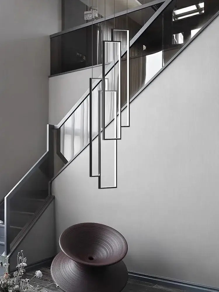 Modern black & gold decorbites led geometry stair chandelier