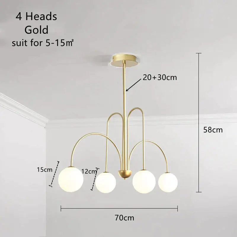 Modern gold led glass ball ceiling chandelier for dining room