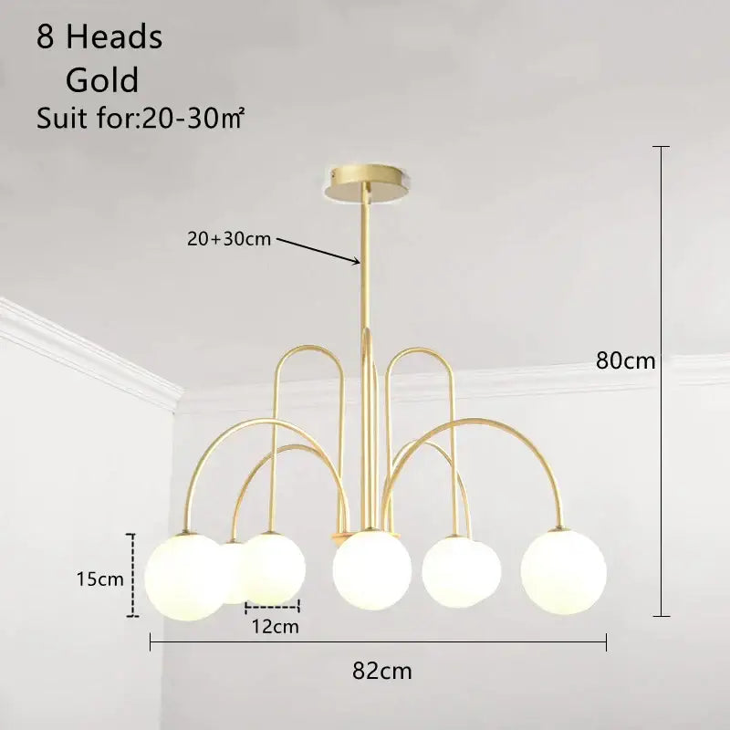 Modern gold led glass ball ceiling chandelier for dining room