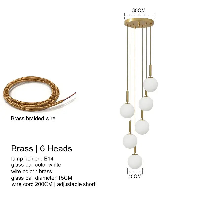 Modern gold glass ball chandelier dining room pendant light