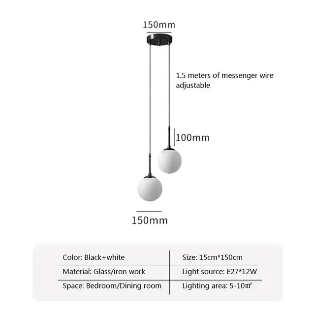 Modern gold led glass ball chandelier dining room pendant light