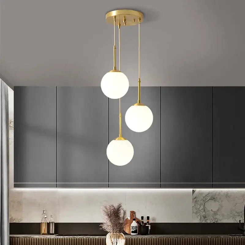 Modern gold led glass ball chandelier dining room pendant light