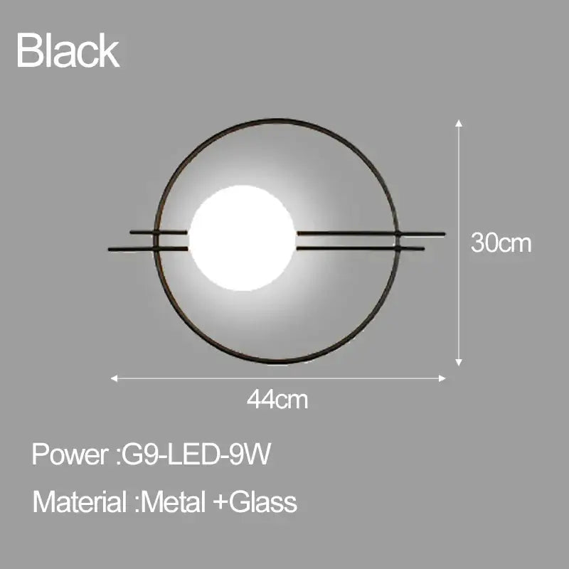 Modern gold & matte black led glass ball wall sconce bedroom light