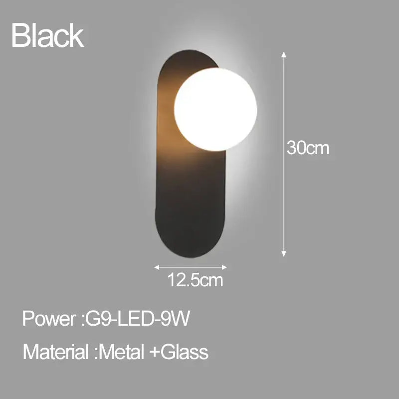 Modern gold & matte black led glass ball wall sconce bedroom light