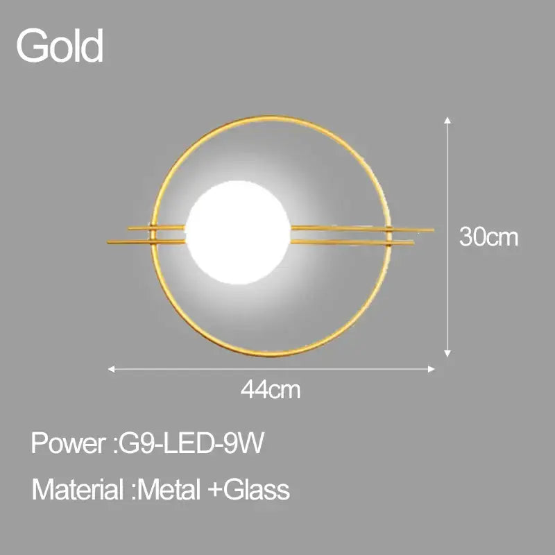 Modern gold & matte black led glass ball wall sconce bedroom light