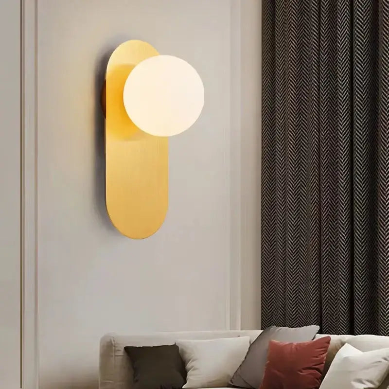 Modern gold & matte black led glass ball wall sconce bedroom light