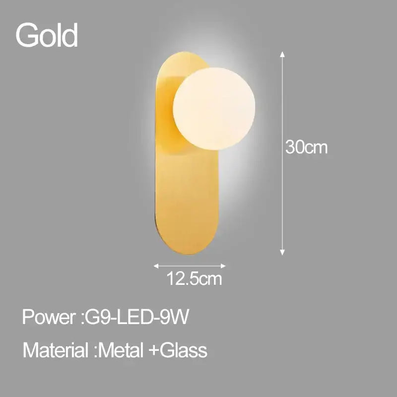 Modern gold & matte black led glass ball wall sconce bedroom light