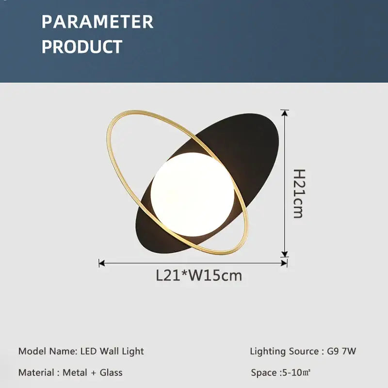 Modern gold & matte black led glass ball wall sconce bedroom light