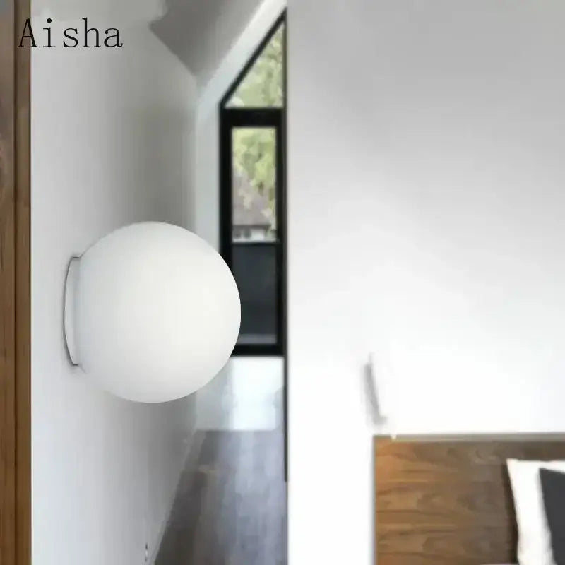 Minimalist matte white led glass ball wall sconce bedroom light