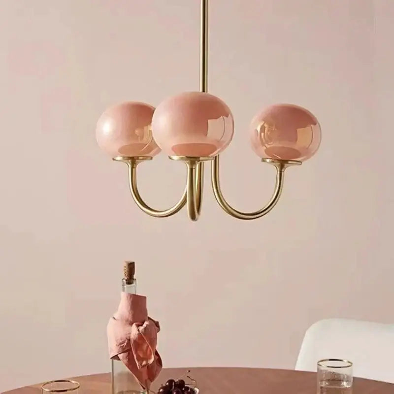 Modern brass and pink led glass balls chandelier bedroom light