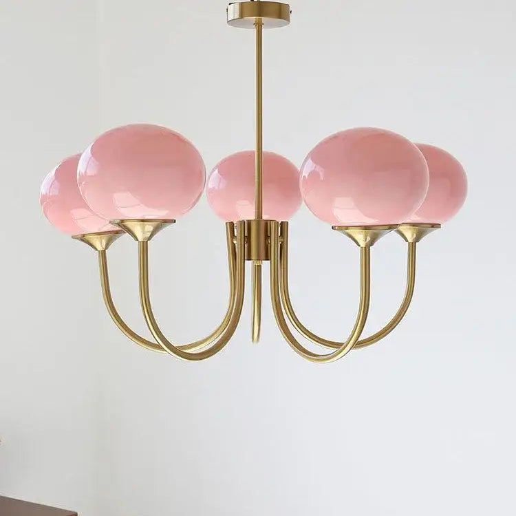 Modern brass and pink led glass balls chandelier bedroom light