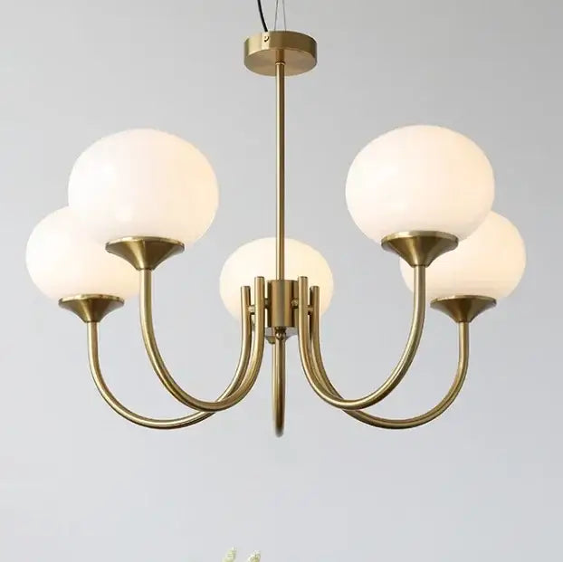 Modern brass and pink led glass balls chandelier bedroom light