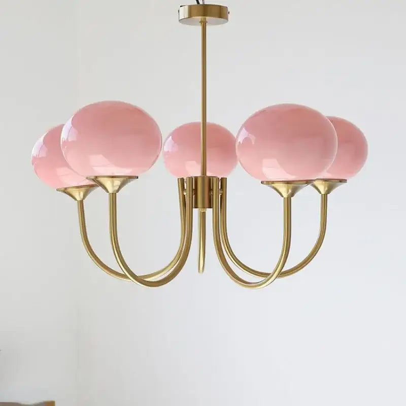 Modern brass and pink led glass balls chandelier bedroom light