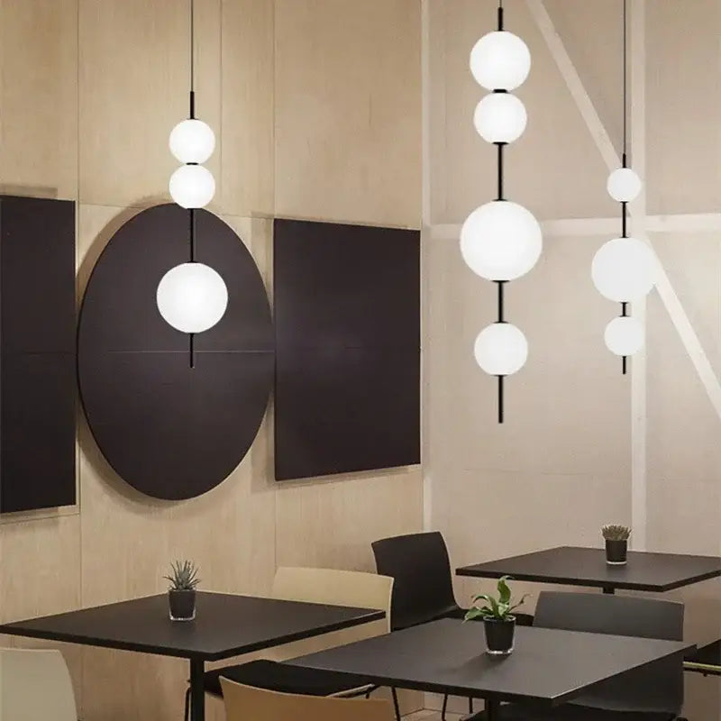 Modern white and black glass beads pendant chandelier dining room