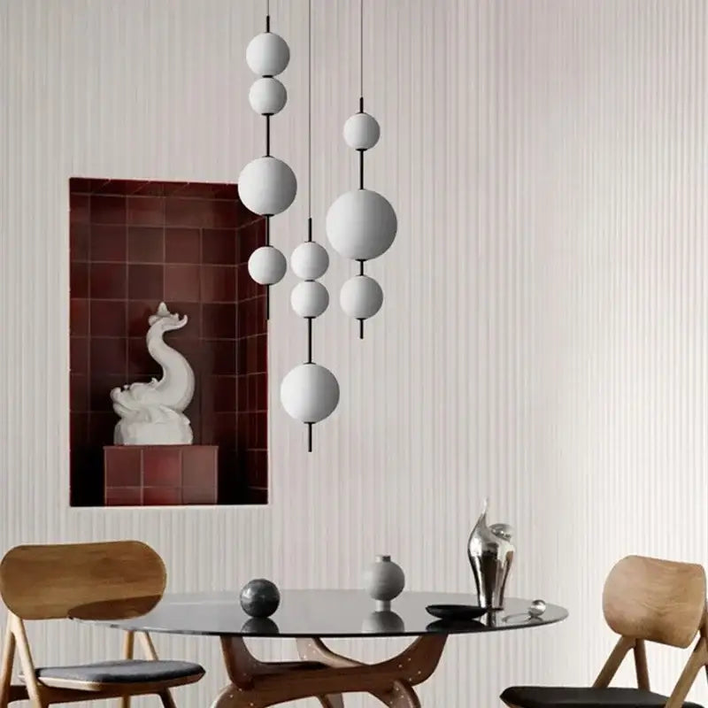 Modern white and black glass beads pendant chandelier dining room