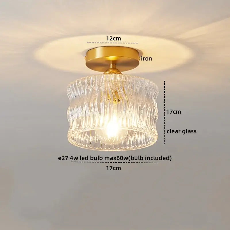 Modern gold ribbed glass ceiling lamp living room fixture