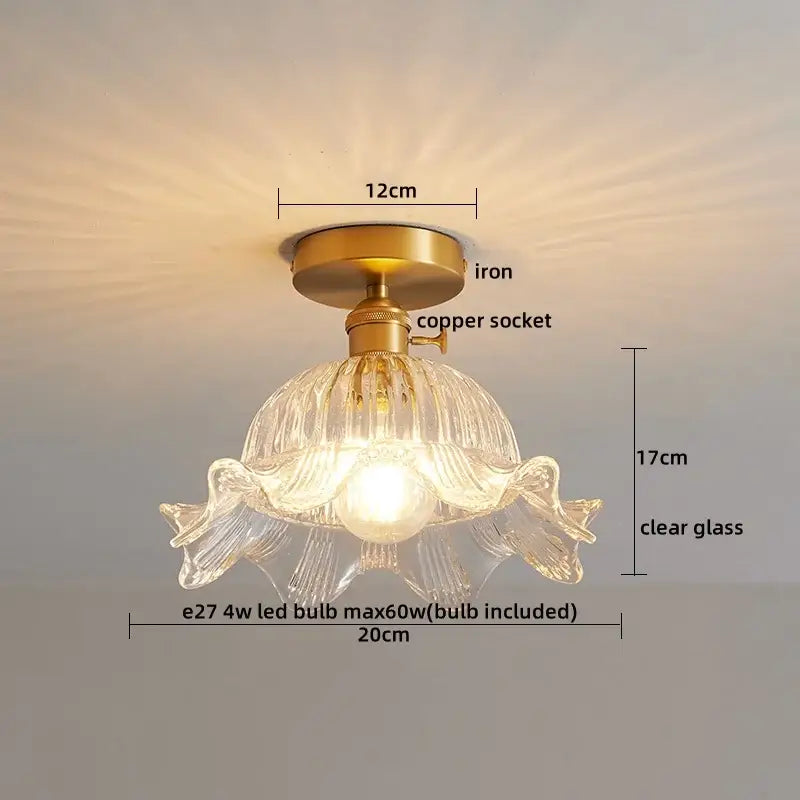 Modern gold ribbed glass ceiling lamp living room fixture