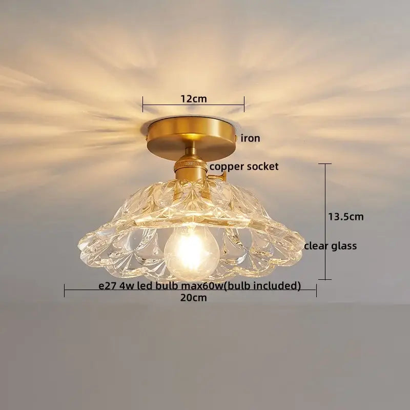 Modern gold ribbed glass ceiling lamp living room fixture