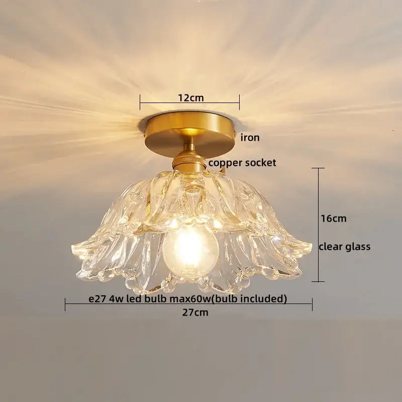 Modern gold ribbed glass ceiling lamp living room fixture