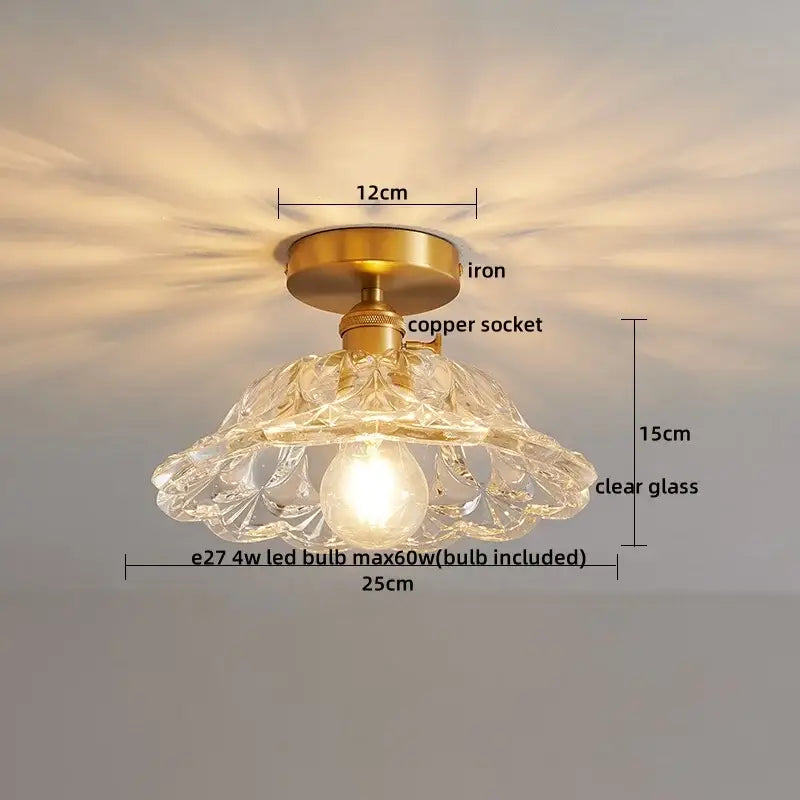Modern gold ribbed glass ceiling lamp living room fixture