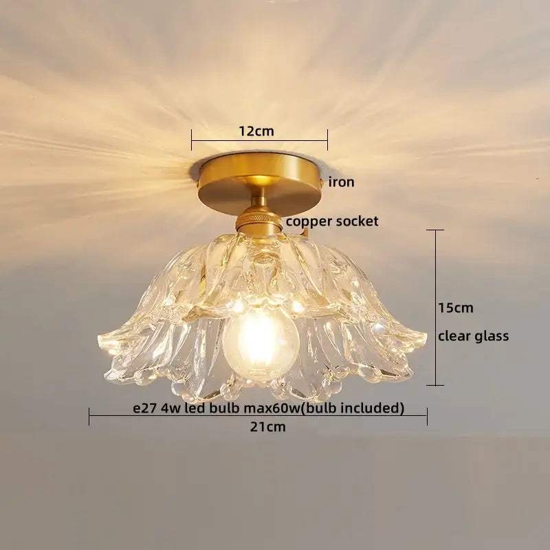 Modern gold ribbed glass ceiling lamp living room fixture
