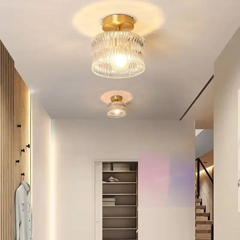 Modern gold ribbed glass ceiling lamp living room fixture