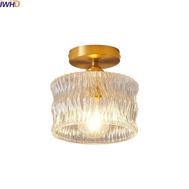 Modern gold ribbed glass ceiling lamp living room fixture