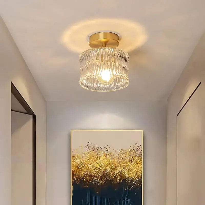 Modern gold ribbed glass ceiling lamp living room fixture
