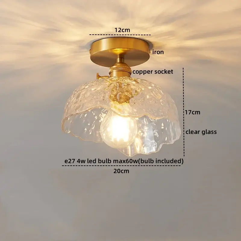 Modern gold ribbed glass ceiling lamp living room fixture