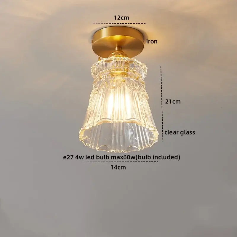 Modern gold ribbed glass ceiling lamp living room fixture